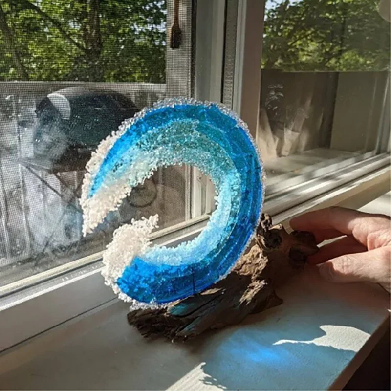 

Resin Transparent Ocean Wave Ornaments Blue Color Series Home Desktop Decorations Wave Sculpture Handicrafts