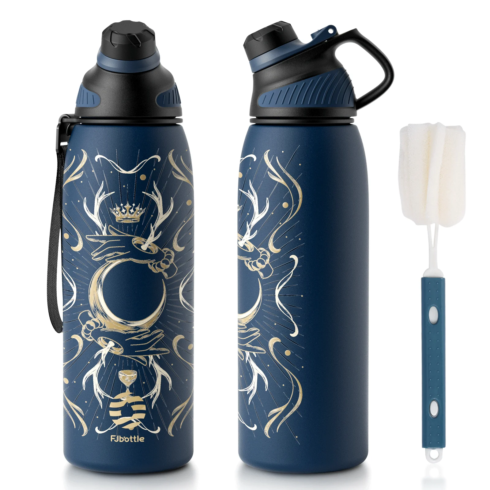 Botella de agua aislada de acero inoxidable Fjbottle de 1 litro, diseño artístico, botella térmica al vacío, a prueba de fugas, para gimnasio y senderismo.