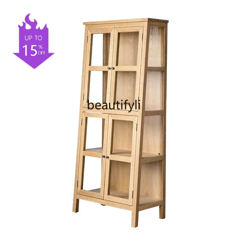 

Q181 Solid Wood Wine Cabinet Living Room Bookshelf Dining Room Glass Oak Dining Side Retro Simple Locker