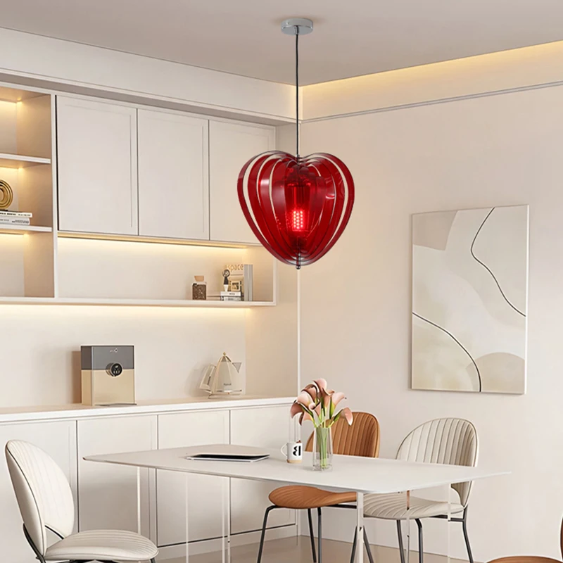NEW Cherry Dining Room Pendant Light Danish Bauhaus Style Bar Counter Red Heart Bedroom bedside Light  Vintage Design LED Light