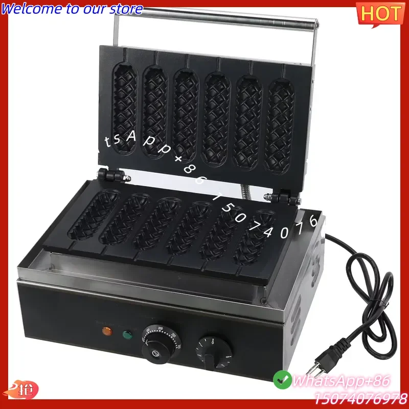 2026 Commercial Snack Food Factory Six Parts 6 Long Stick Hot Dog Machine Professional Electric Muffin Waffle Maker Iron