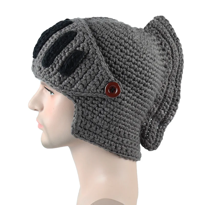 Literary Leisure Winter Roman Knight Knitted Cap Gladiator Mask Hat Leisure Cap Face Neck Windproof Handmade Cotton Cap