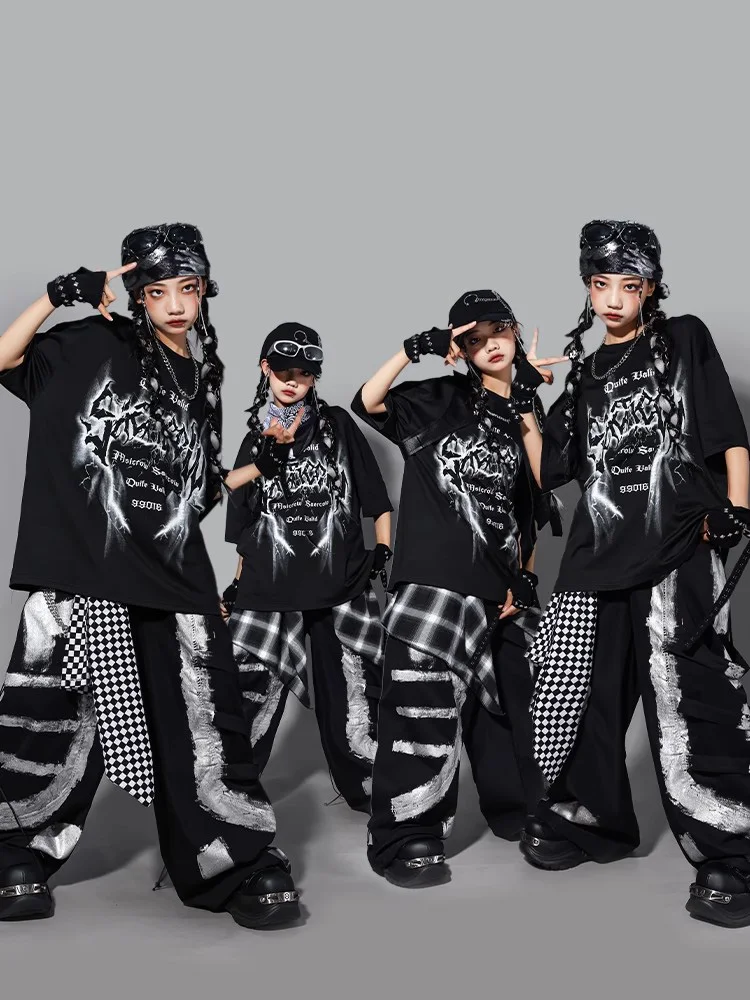 Black Hip Hop Clothes For Kids Baggy T Shirt Pants Jogger Breaking Performance Wear Boys Girls Jazz Practice Clothing BL16124