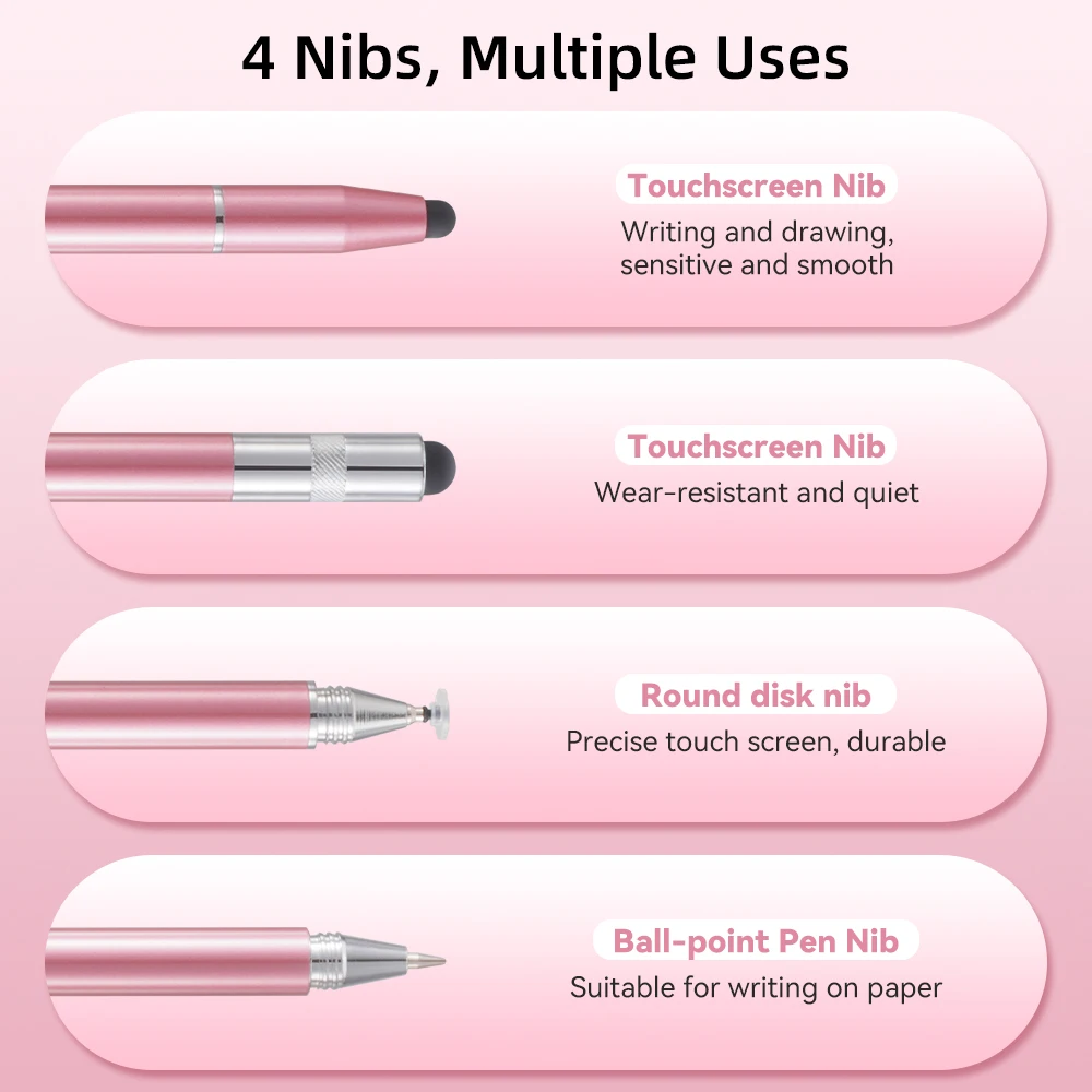 4 in 1 만능 스타일러스 펜 터치펜 고감도 태블릿 범용 펜슬 정전식 스타일러스 이중 듀얼 실리콘 헤드