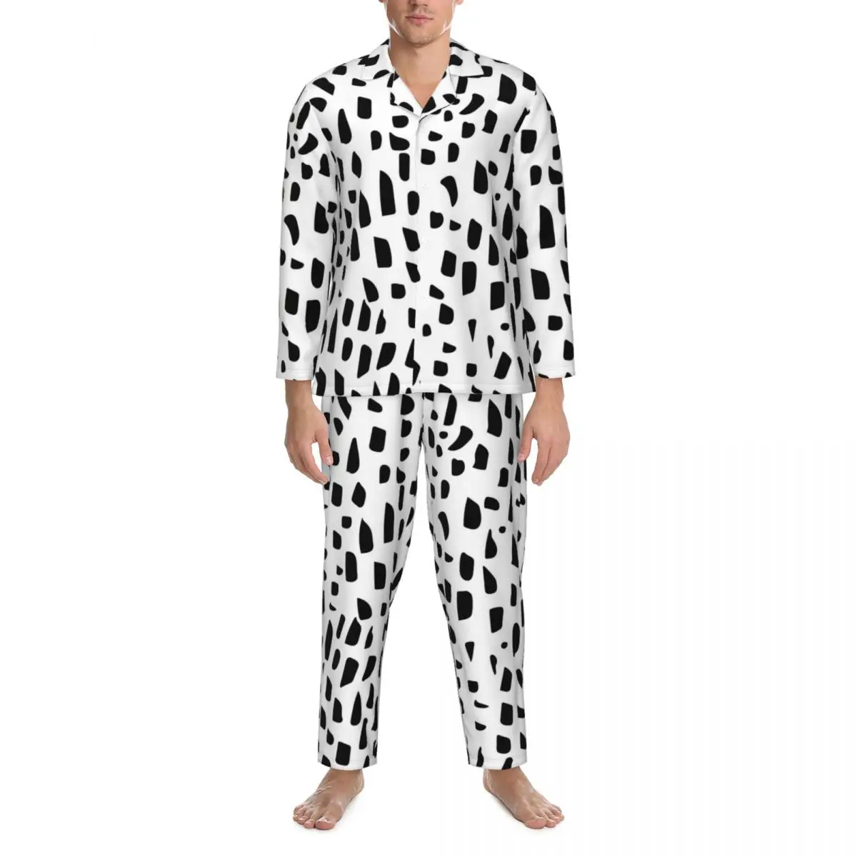 

Dalmatian Print Pajamas Set Autumn Spotted Black and White Home Sleepwear Man 2 Pieces Casual Oversize Graphic Nightwear Gift