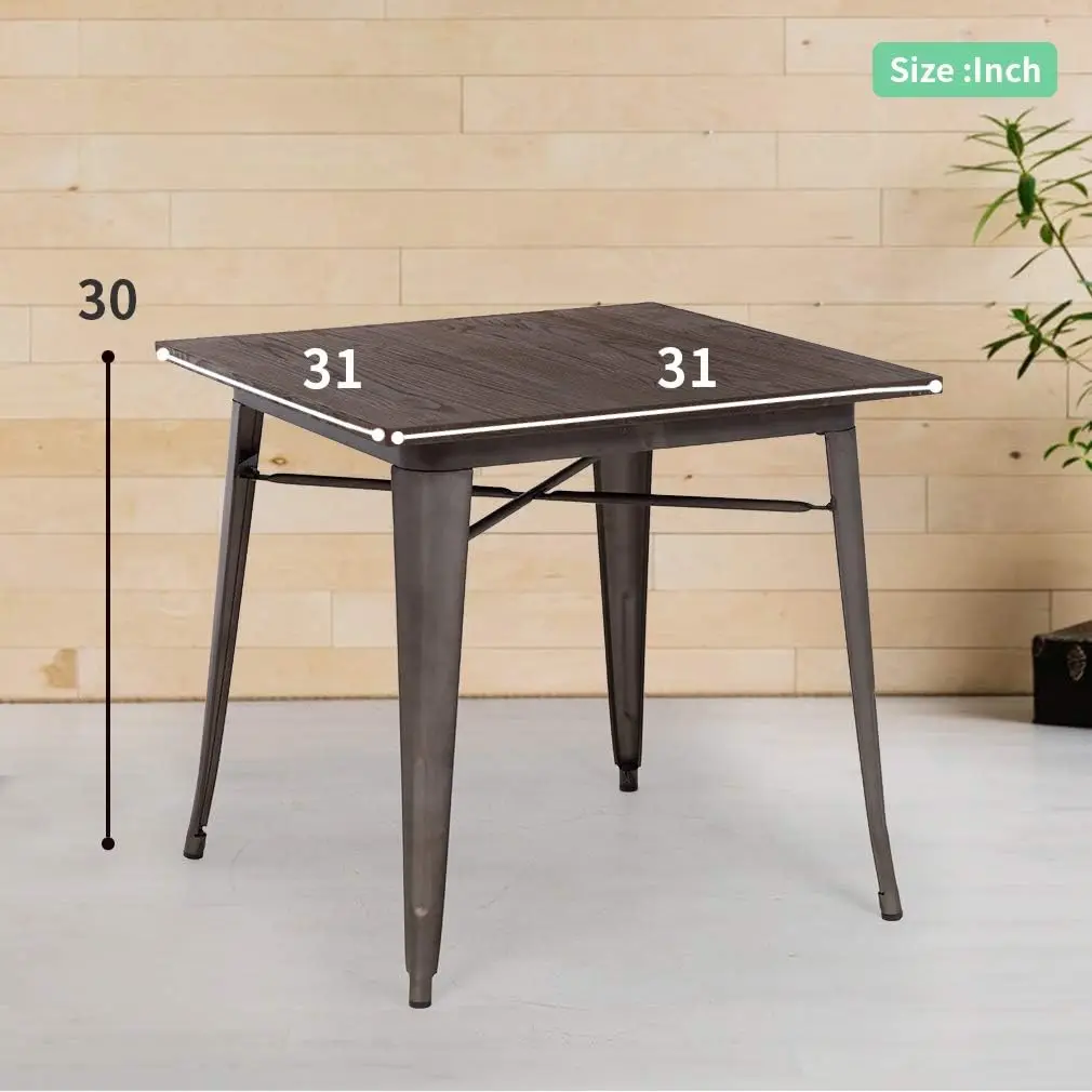 Duty Outdoor Dining Table Metal Kitchen Table Metal Table 31 x 31 Inches Bar Coffee Table Home Restaurant Wood Top Table Patio D