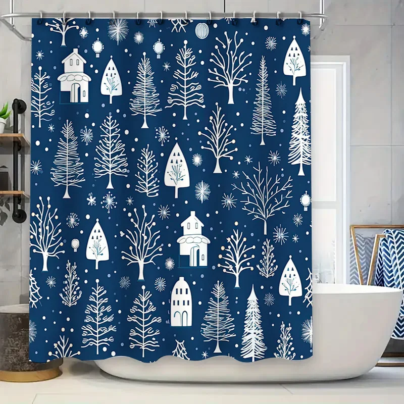 

Сине-белая рождественская елка, набор занавесок для душа для декора ванной комнаты, праздничные аксессуары для дома с дизайном снежинки (один размер)