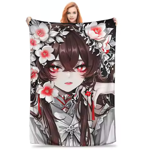 Anime Genshin Impact Hu Tao Game Flannel Blanket Winter Warm Throw Blanket for Girls Boys Bedroom Bedspread Sofa Bed Cover