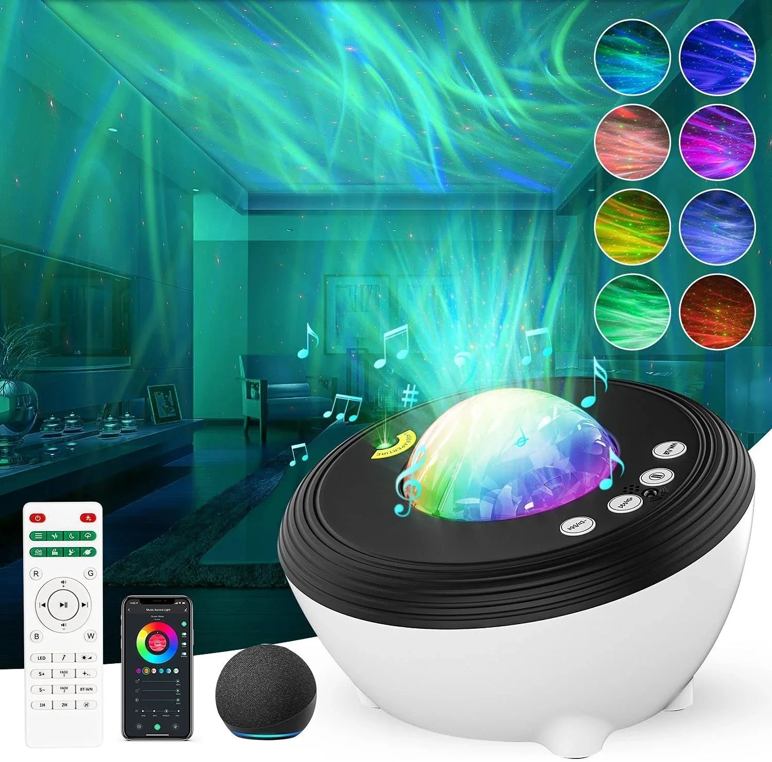 Imagem -02 - Projetor Aurora Inteligente para Quarto Northern Star Light Projetor Galaxy Remote App Alexa Night Light Speaker Crianças Adultos