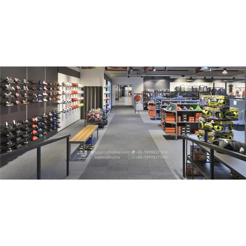 (На заказ) Genral Sports Store интерьерный дизайн розничный спортивный магазин столешница деревянная мебель портной дизайн идеи