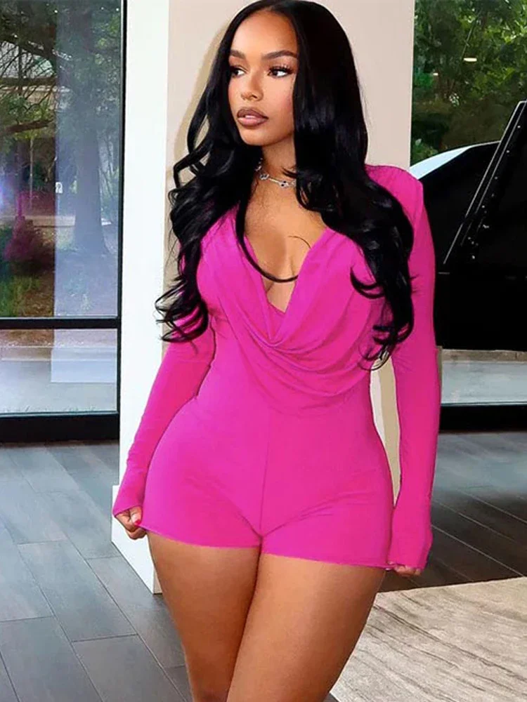 

Leosoxs повседневные модные комбинезоны женские с рюшами и глубоким вырезом с длинными рукавами узкие персиковые бедра однотонные простые классические комбинезоны для фитнеса