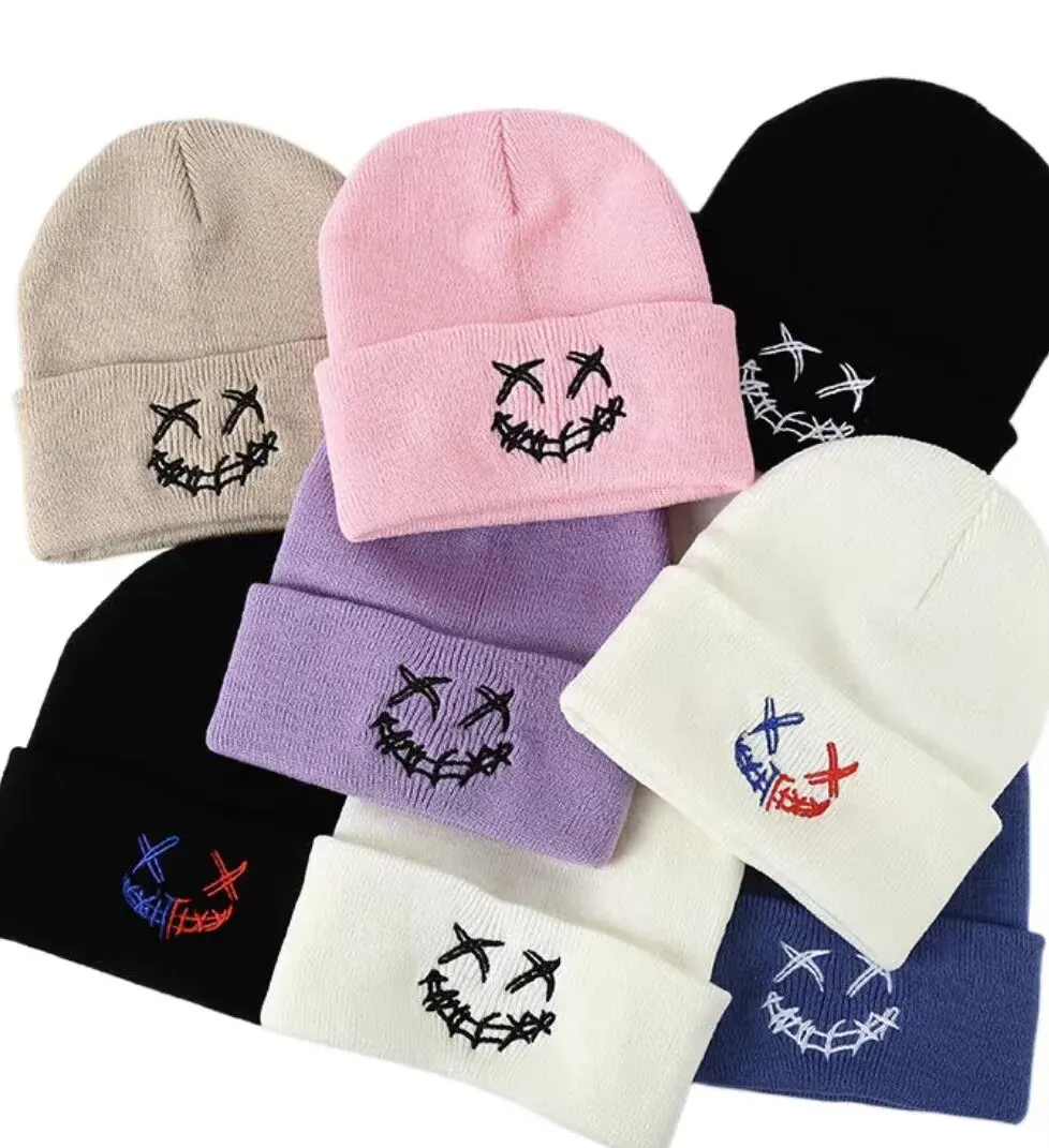 1PC Smile Beanie For Women Embroidery Slouchy Knit Beanie Hat Unisex Winter Hat Skull Cap Soft Stocking Hats