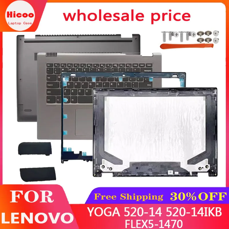 

Для Lenovo YOGA 520-14 520-14IKB FLEX 5-1470 Новая задняя крышка ЖК-дисплея Передняя панель/клавиатура с упором для рук/нижний корпус чехол для ноутбука темно-серый