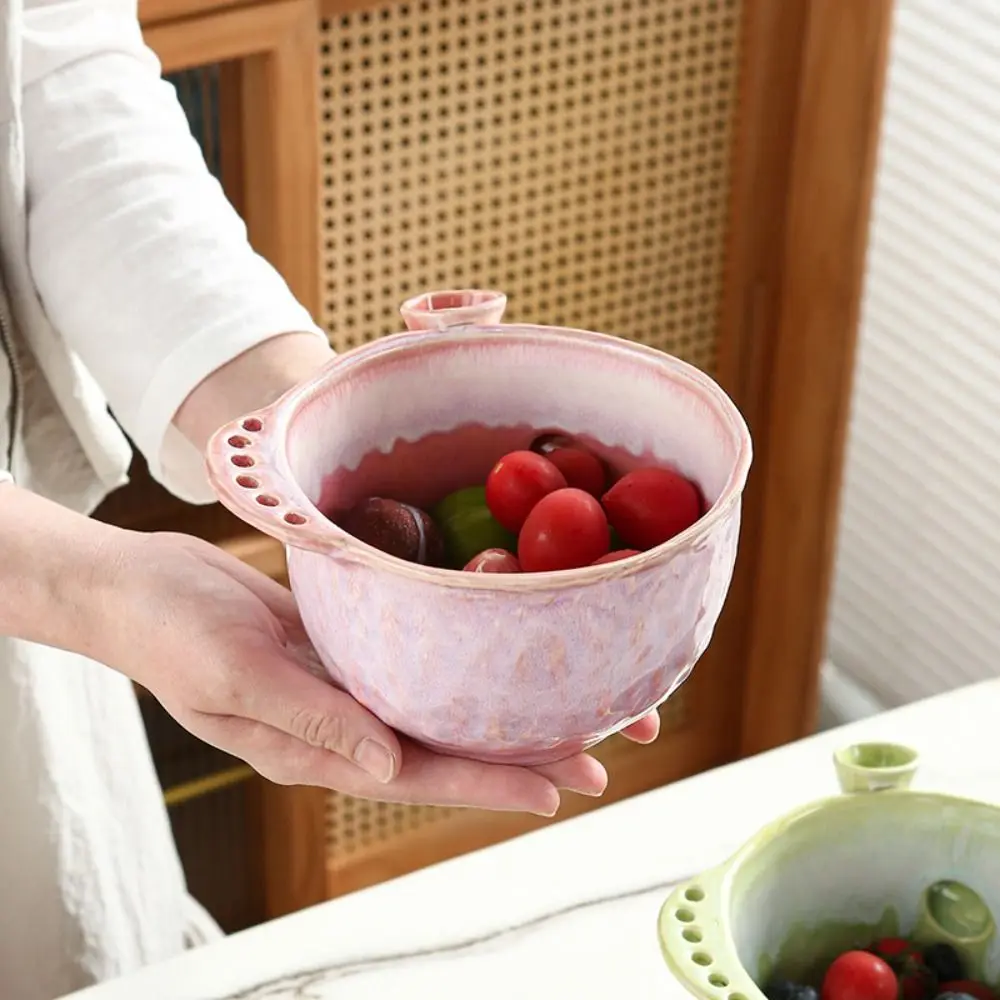 Self-spinning Fruit Washing Bowl Integrated Drainage Hole Large Capacity Self-Rotating Fruit Cleaner Easy To Clean Quick Drain