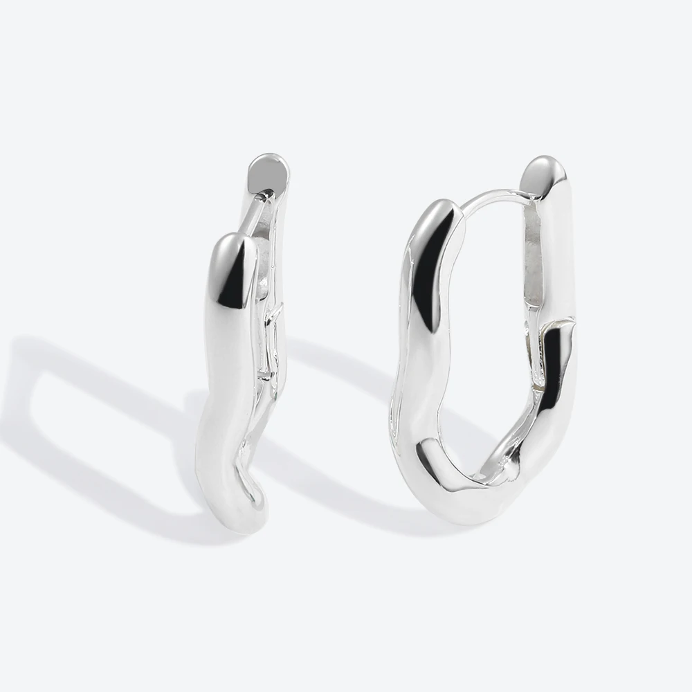 

Glossisland 925 silver plated stainless steel ladies Flow irregular U-shaped ear ring Silver white trendy jewelry accessories