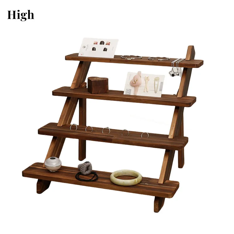 

Wood Tiered Earring Display Stand, 3-Tier Retail Jewelry Card Display Stand with Groove Portable Earring Ring Organizer Holder