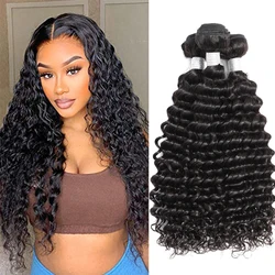 Bundles de cheveux humains bouclés non transformés, tissage de cheveux, extensions de cheveux brésiliens vierges bruts, pas d'enchevêtrement, vague profonde 12A, nouveau