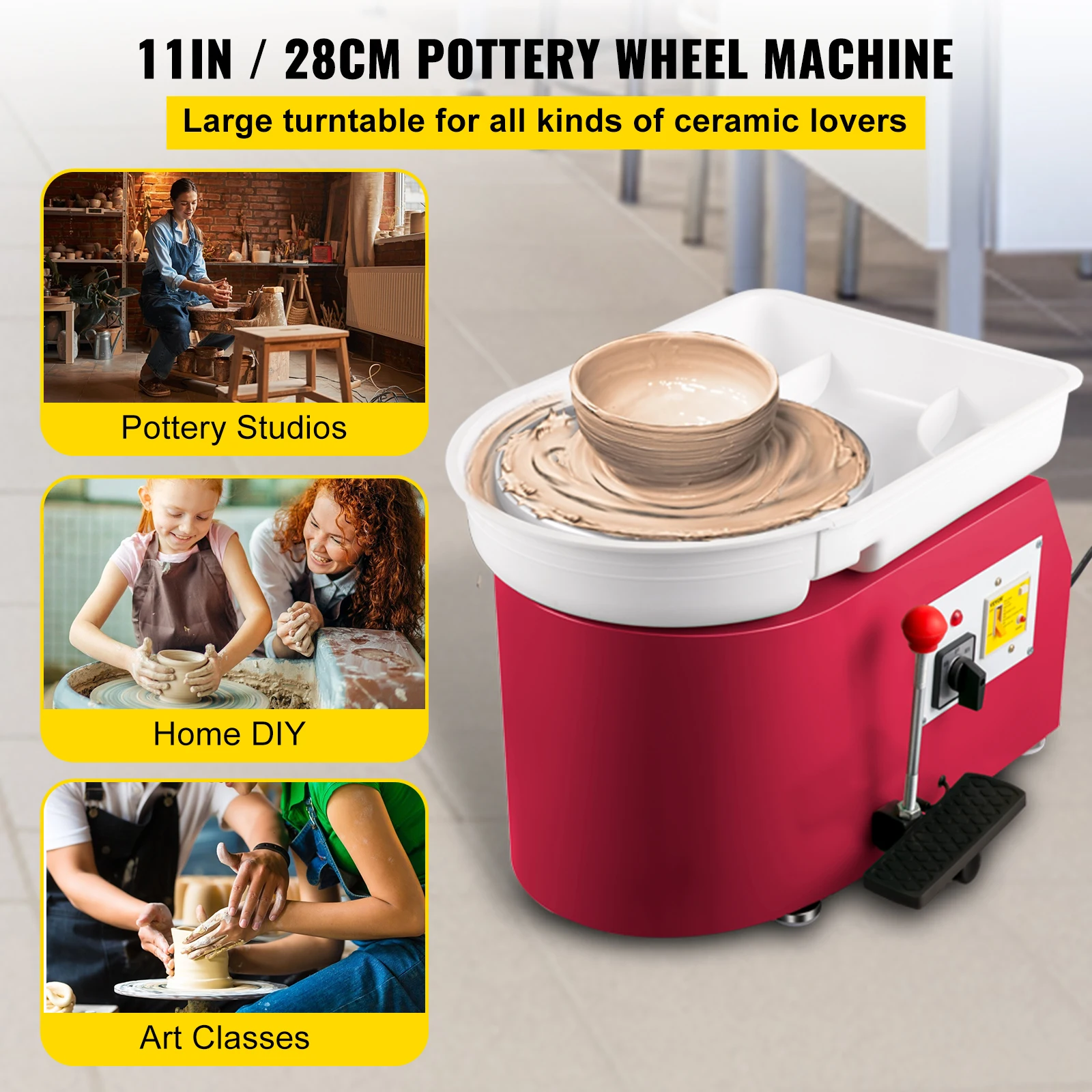 VEVOR 28cm Pottery Wheel Machine 350W Foot & Manual Control Electric Art DIY Ceramic Clay Sculpting Tool w/ Turntable Tray 18Pcs