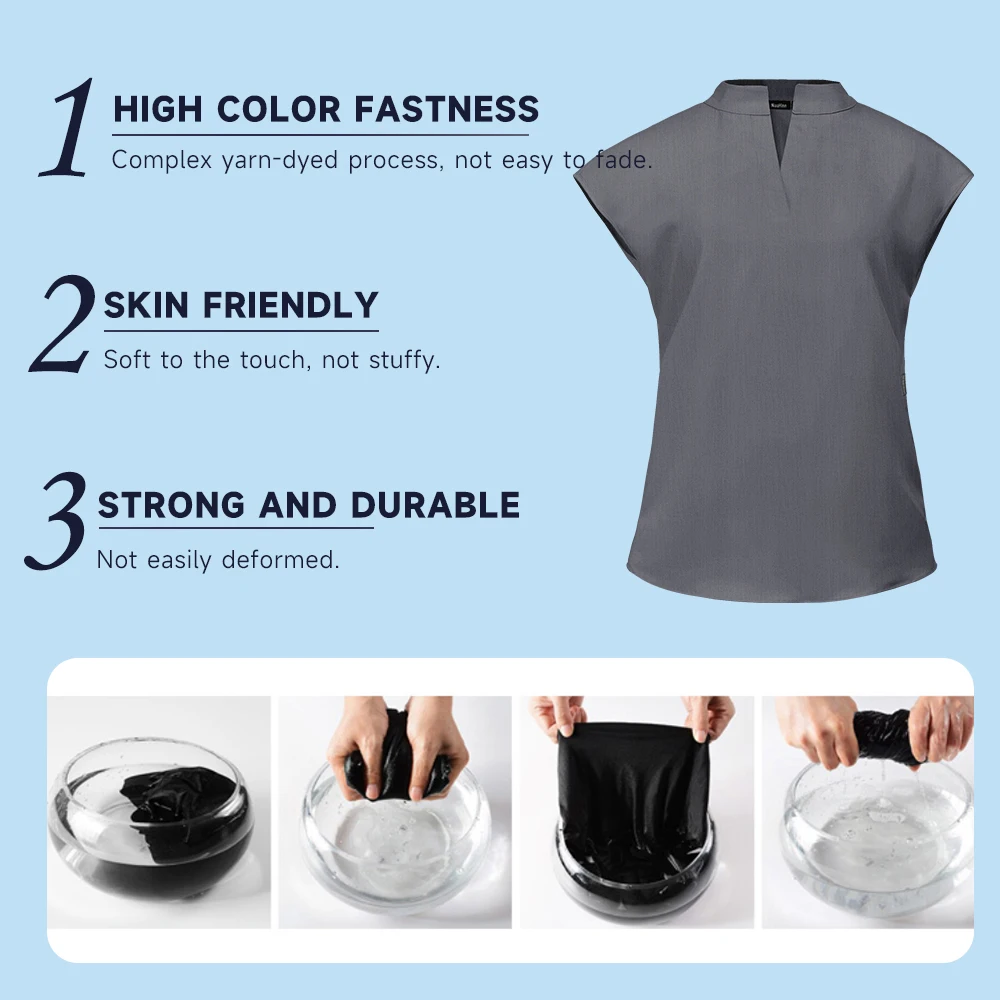 Fashion Stand Collar Scrubs Tops For Women Medical Uniforms Top Short Sleeve Blouse Soft Slim Nurse Shirts Lab Workwear Surgery