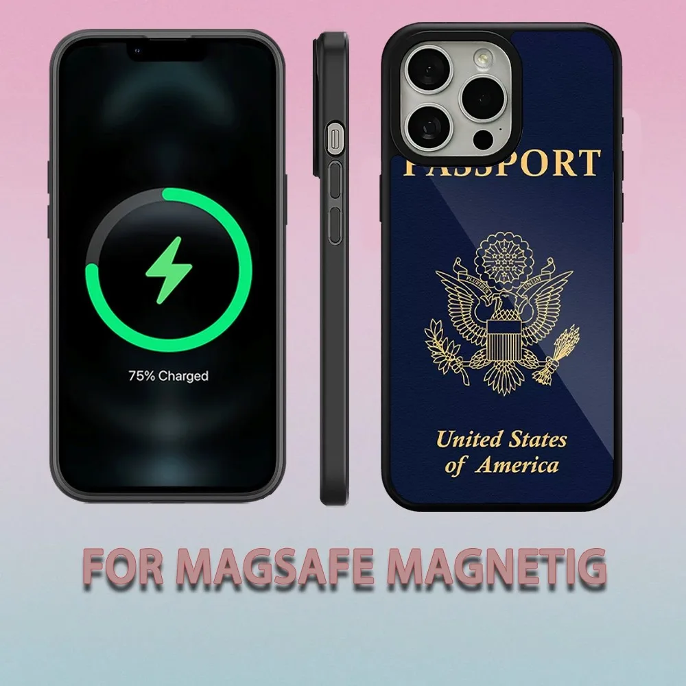 States Passport Customizable  Phone Case For iPhone 15 14 13 12 11 Pro Max Plus Magsafe Magnetic Wireless Charging Cover