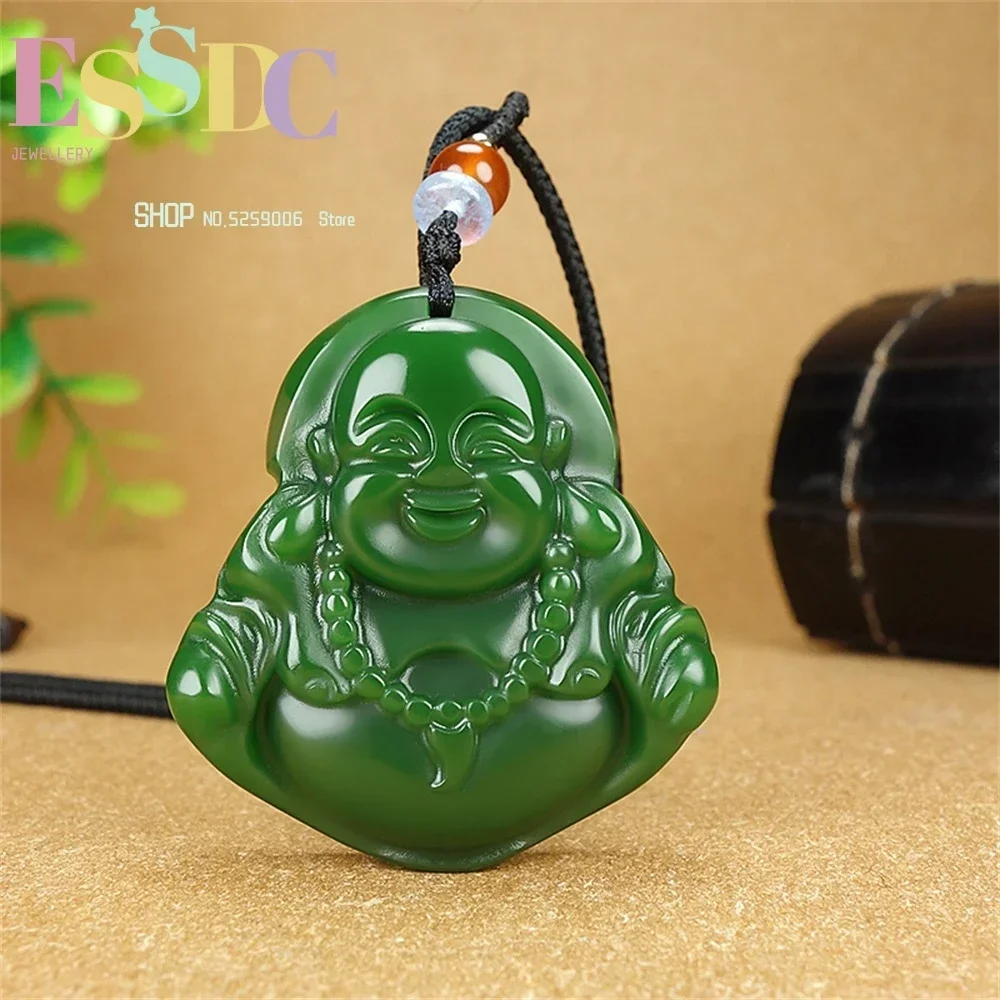 Natural Hotan Jade Laughing Buddha Big Belly Maitreya Men's and Women's  Pendant Sweater Chain Exquisite Gifts  Ethnic Style