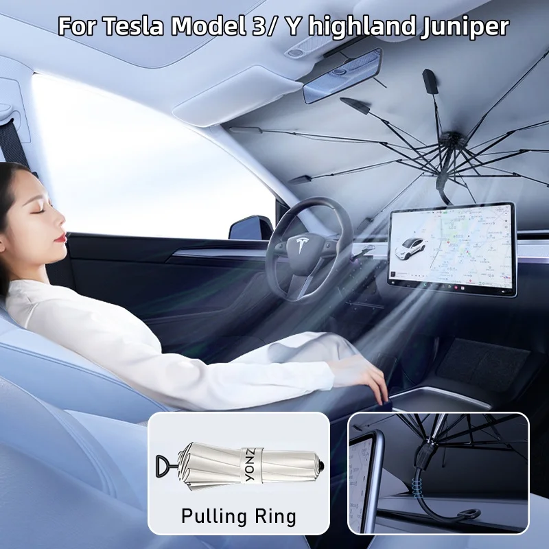 Parasol Plegable para Auto Tesla Model 3/Y Juniper Highland, Protector Solar Delantero, Aislamiento Térmico