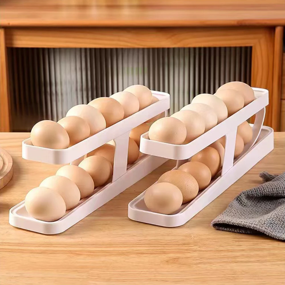 

Kitchen Refrigerator Egg Dispenser Fridge Organizer Automatic Rolling Egg Holder Rack Fridge Egg Storage Box Container