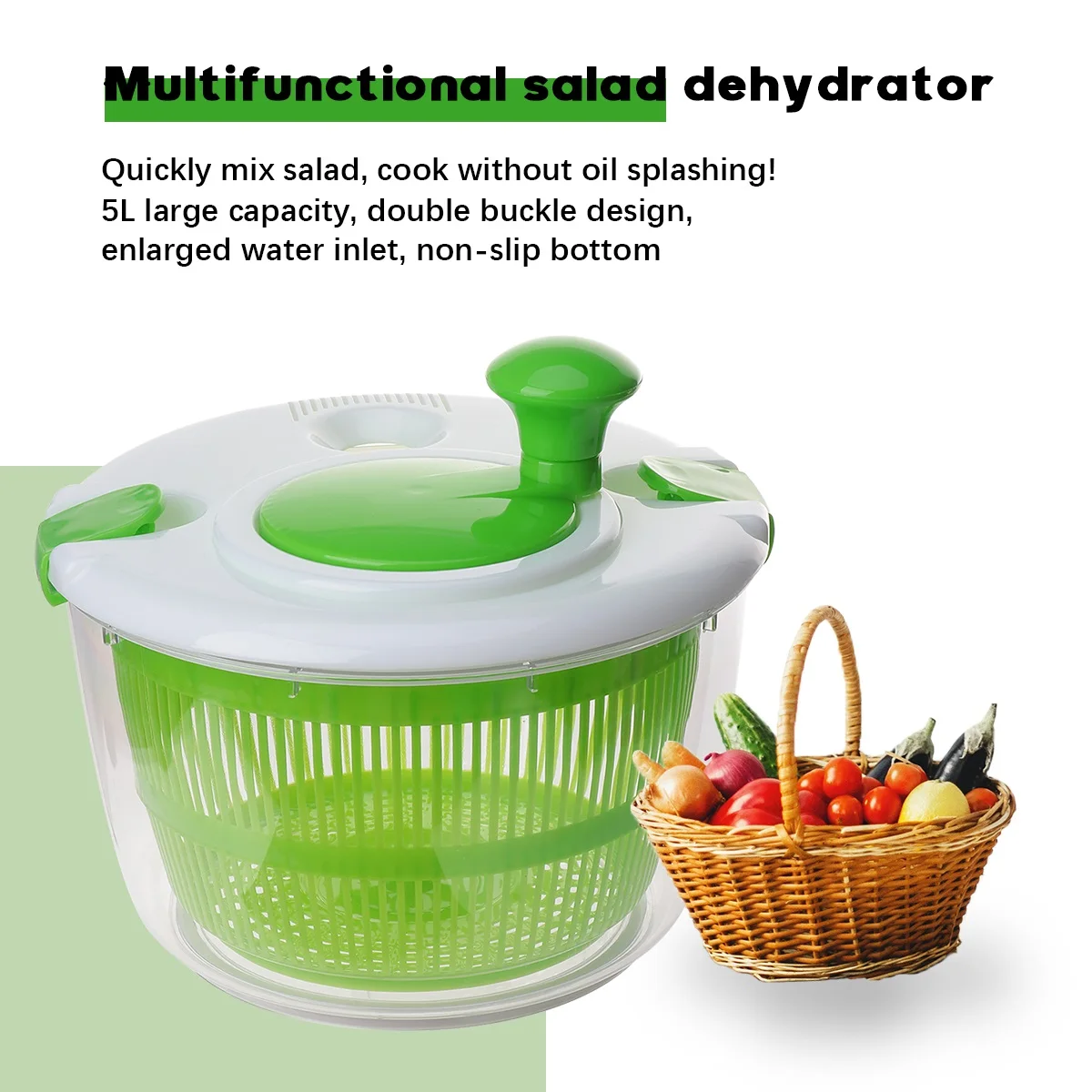 

Wash Drain Basket Vegetable Dehydrator Vegetables Salad Spinner Household Baskets Kitchen Green