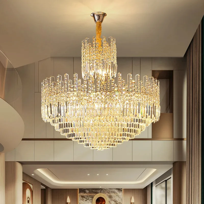

Nordic Luxury Crystal Chandelier Lighting Big Gold Ceiling Hanging Lamps Large Lustres For Villa Duplex Hotel Living Room Hall