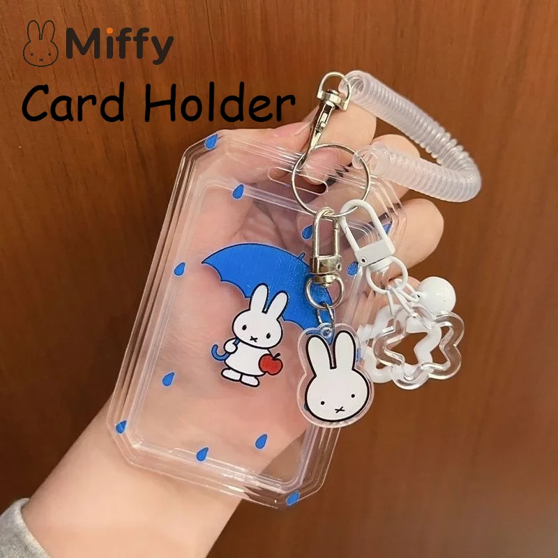 Cute Miffy Umbrella Design ID Card Holder with Lanyard Protective Badge Case for Meal Pass Transit Campus Access Work Name Tag