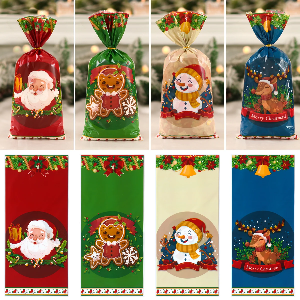 25/50/100pcs Christmas Gifts Candy Bag 2025 Cristmas Merry Christmas Decoration For Home Xmas Navidad Noel New Year Packing Bags