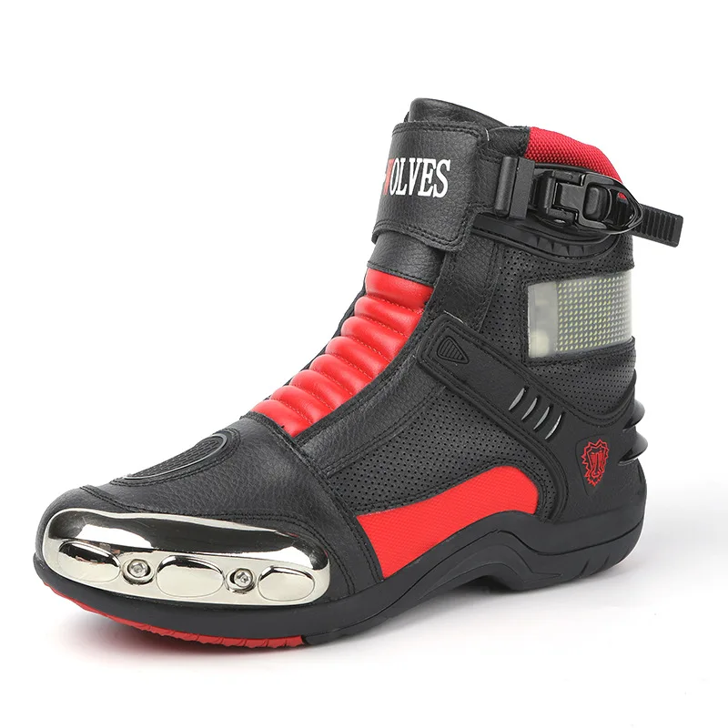 Rechargeable Light Up Motorcycle Riding Boots for Men and Women All Season Off Road Racing Bike Shoes with LED Lights