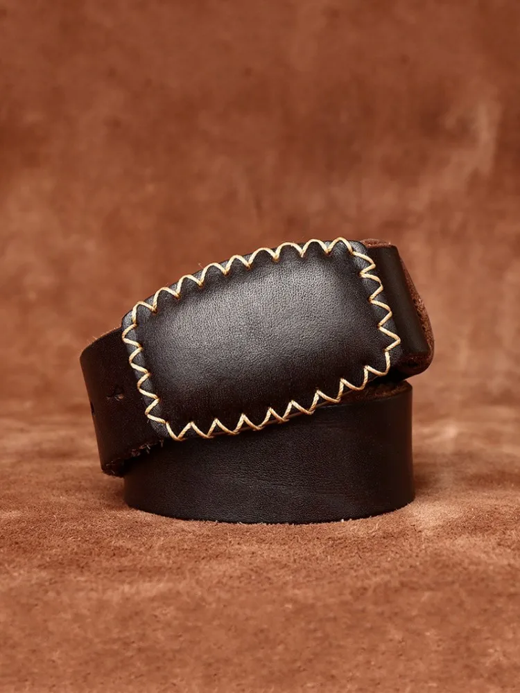 Vintage Office Male Casual Belt Fashion Smooth Buckle Solid Color Business Waist Belts Versatile Men Personality Strap Waistband