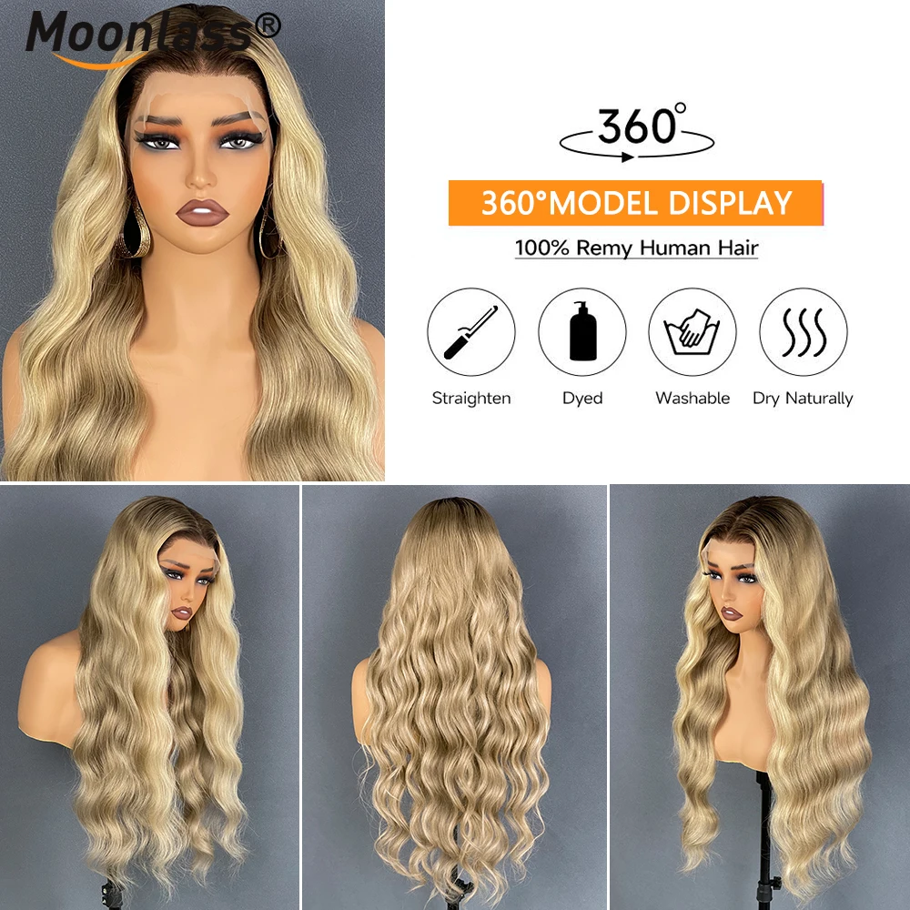 Cream Blonde Body Wave 100% Human Hair Highlight Blonde 13x6 Lace Front Wigs Vanilla Blonde Balayage Color 200% Density Remy Wig