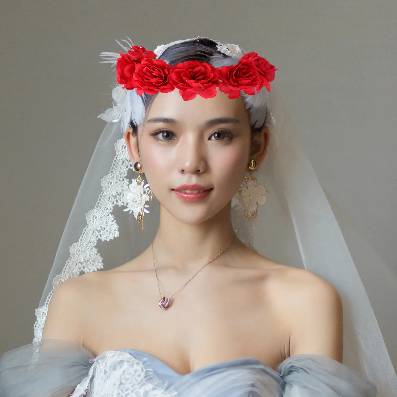 1Pcs Rose Floral Headband Simulation Flower Hair Hoop for Wedding Party Valentine's Day Gift Creative Hair Wreath