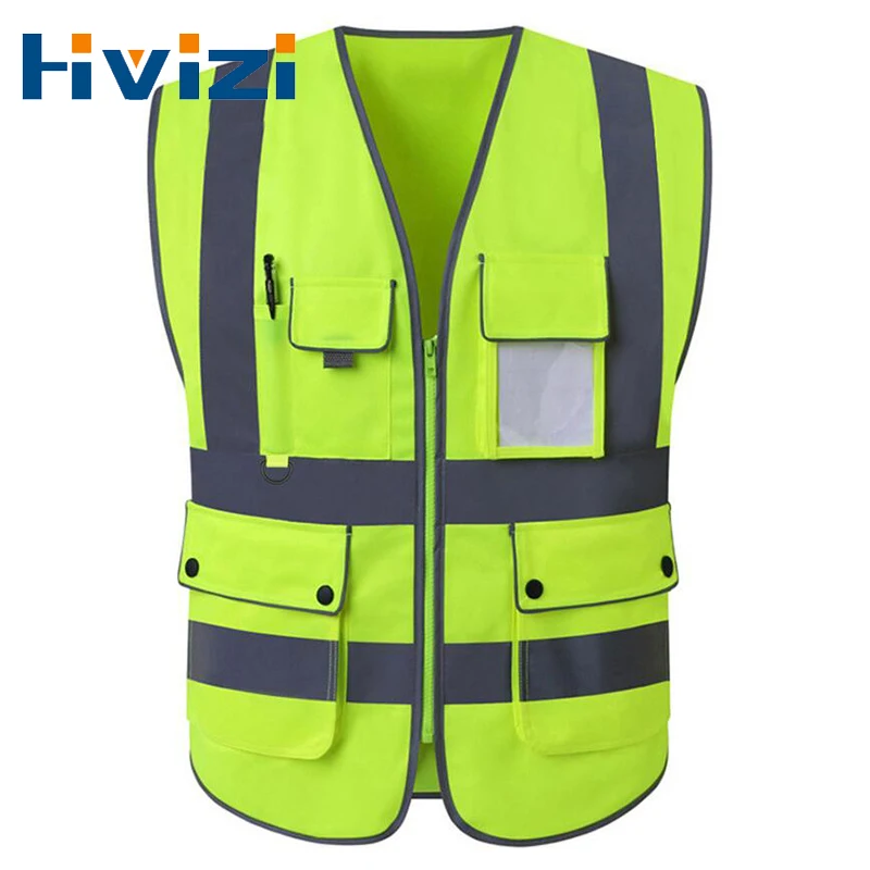 High Visibility Reflective Vest Zipper Front Safety Vest With Reflective Strips Construction Workwear