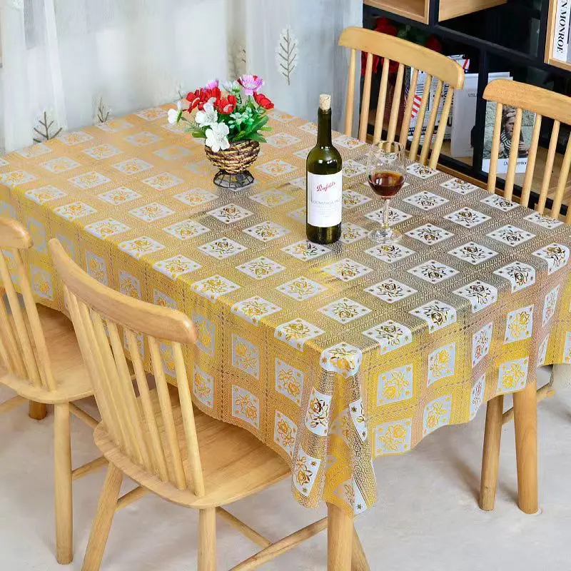 

Yellow lace tablecloth for coffee table, fabric dust cover, rich jade