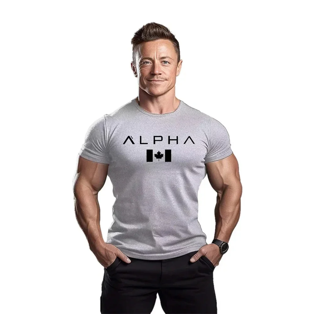 New Men\'s T-shirt Gym Summer Compression Man Letter Printing Short Sleeve Sports Fitness Casual Top Oversized Male Clothing