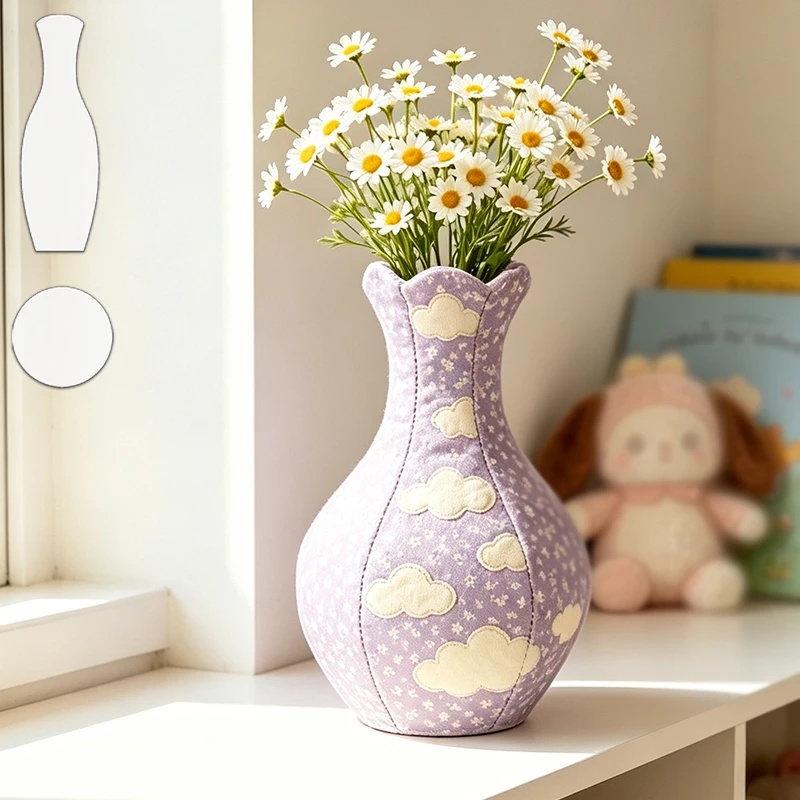 NUBECOM 2pcs Vase Sewing Templates, DIY Multi-Style Matching Vase Pattern Quilting Stencils, Handmade Unique Vase Craft Tools