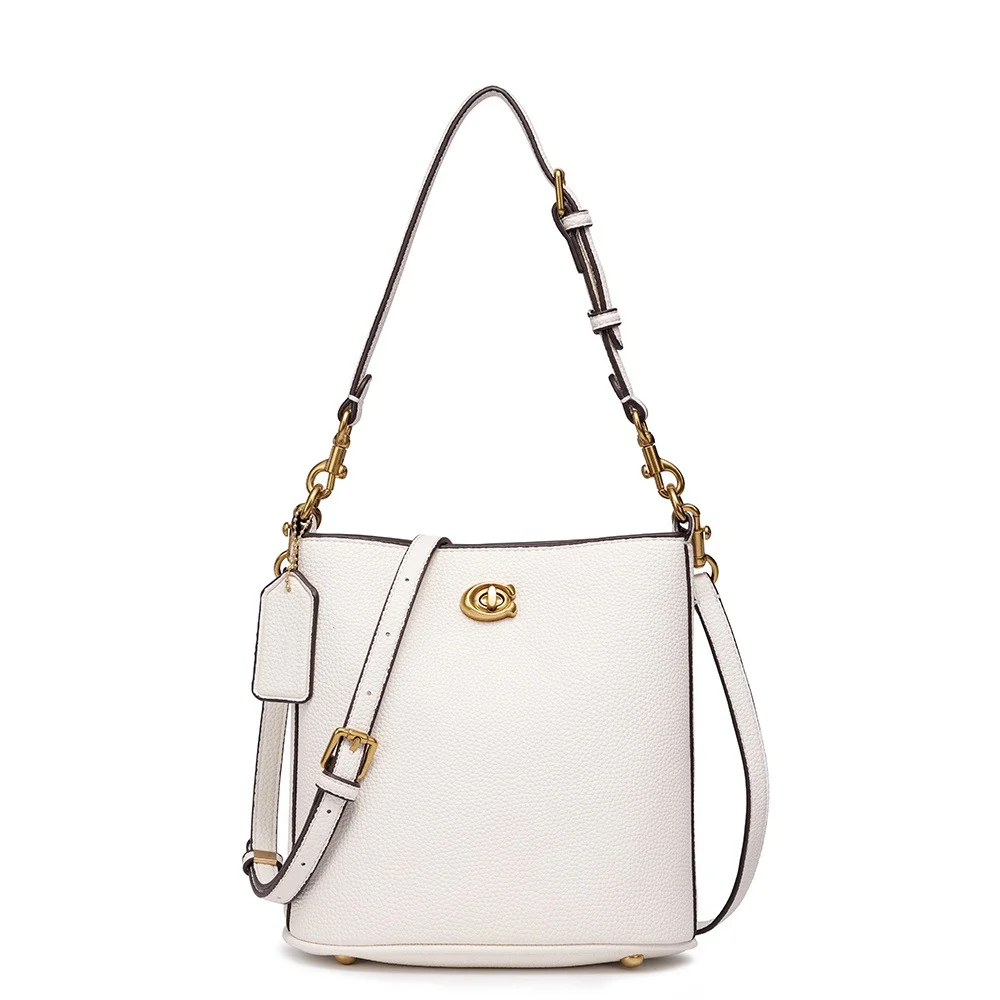 

New retro and fashionable bucket bag with lychee pattern sandwich, hand-held single shoulder crossbody bag, women's bag