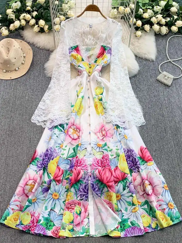 Elegante Formale Stickerei Abendkleid Frauen Sommer Herbst Aushöhlen Langarm Spitze Floral Maxi Kleider Prom Party Vestidos