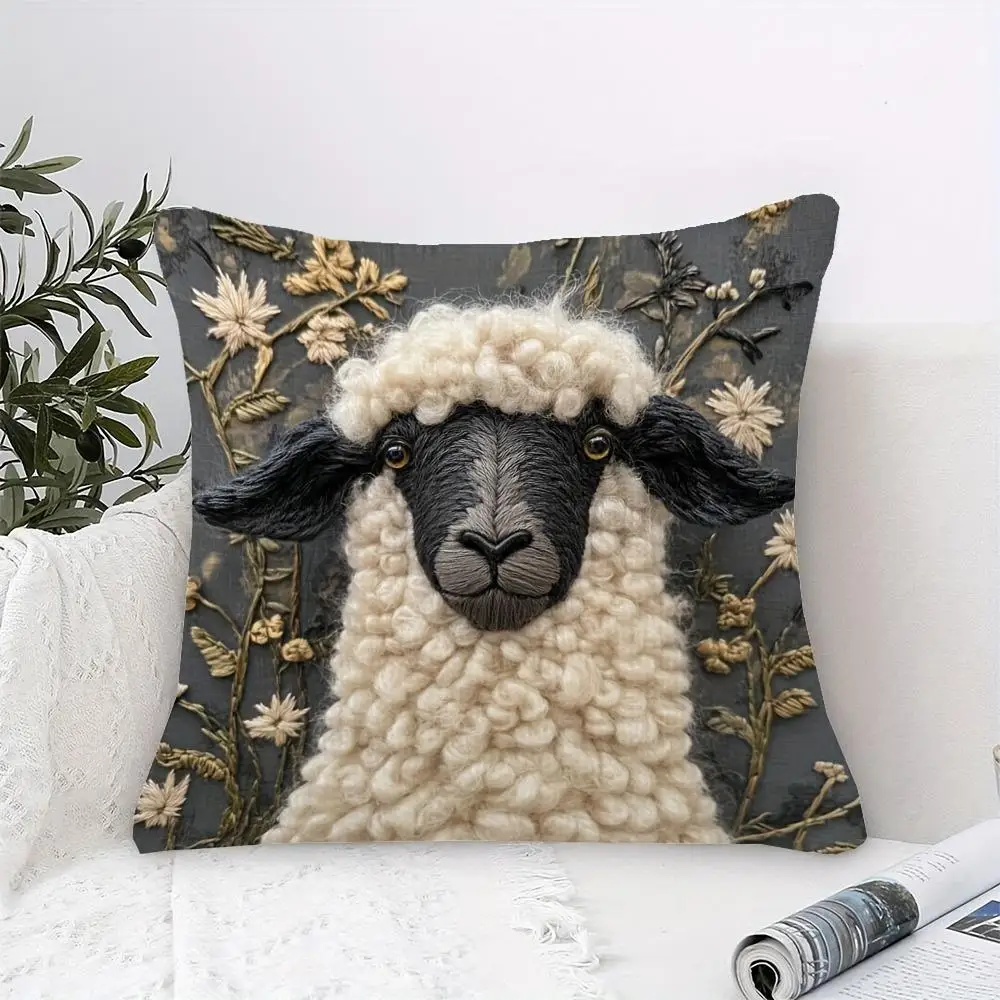 1 قطعة الإبداعية Valais Blacknose الأغنام الوجهين طباعة وسادة غطاء لطيف الألبكة كيس وسادة ديكور المنزل الأنيق المخدة