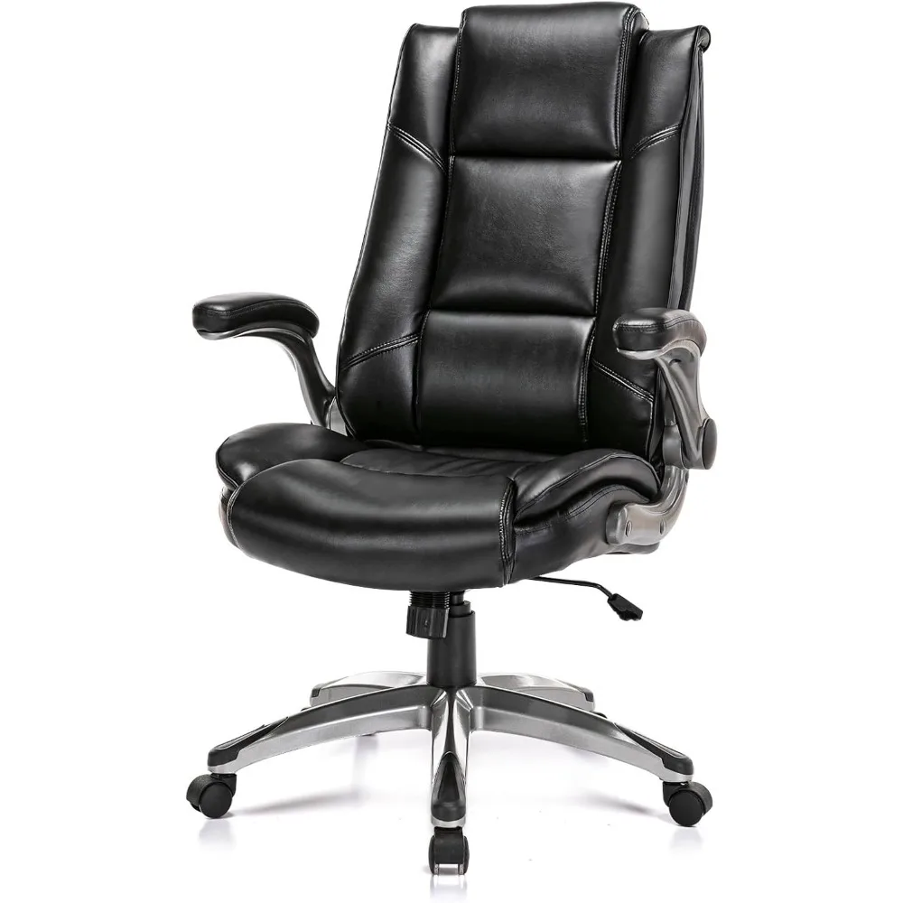 

"luxury wide ergonomic leather office chair for back support with adjustable high back and flip-up armrests"