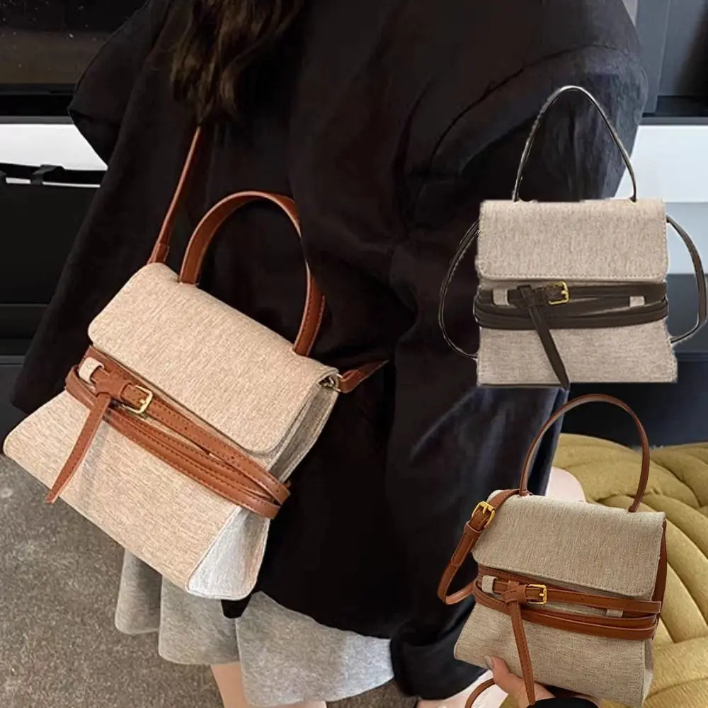 

Portable Large Capacity Lady Flap Handbag Vintage Cloth Strap Shoulder Bag Niche Design Korean Style Retro Bucket Bag Travel