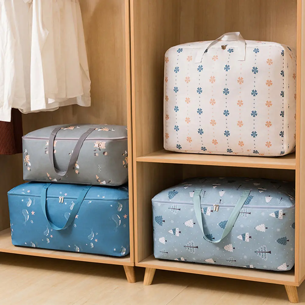 

1Pcs Clothing Storage Bag Oxford Cloth Thickened Quilt Pouch Waterproof Wear-Resistant Zipper Design Portable for Home Dorm