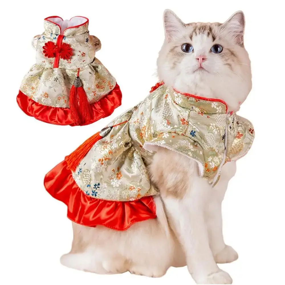 Easy To Wear Chinese Style New Year Pet Dress Creative Plush Cat Warm Vest 4 Size Wind Resist Pet Tang Clothes Keep Warm