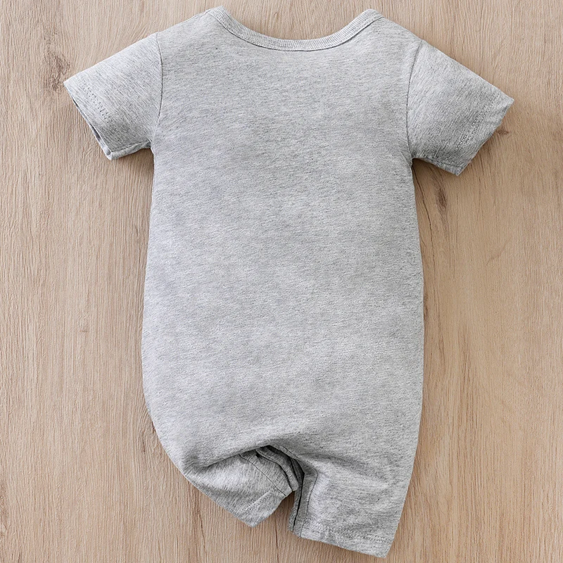 Newborn Baby My First Eid Short Sleeve Romper, Moon & Star Bow Print Gray Onesie, Soft & Comfortable 100% Cotton Round Neck