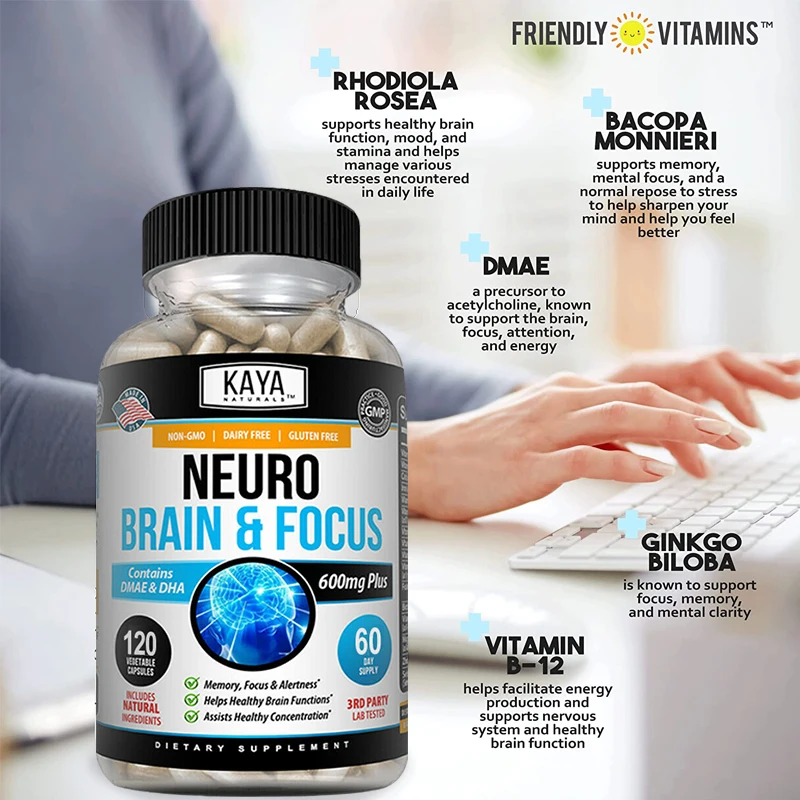 Nootropic Supplement for Memory and Focus - for Mental Alertness, Memory, Focus and Attention, Cognition, Neurokines, Non-GMO