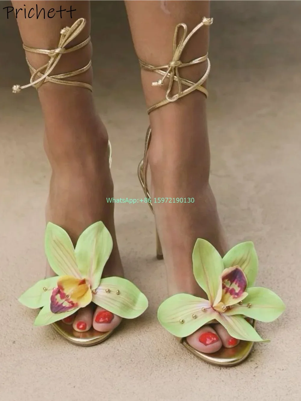Flower Cross Tied Sandals Round Toe Thin Heels Lace Up Ankle Band Shoes Summer Lovely Sexy Boat Orchids Fashion Summer Shoes