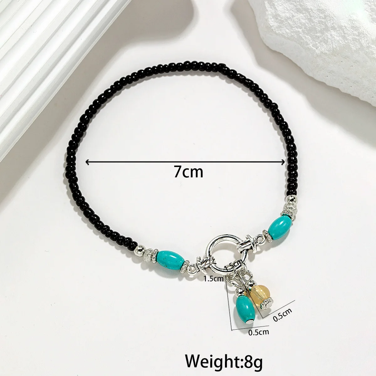 Bohemian Turquoise Anklet for Women Silver Hoop Pendant White Beads Charm Summer Beach Foot Bracelet Ankle Jewelry Ethnic Style